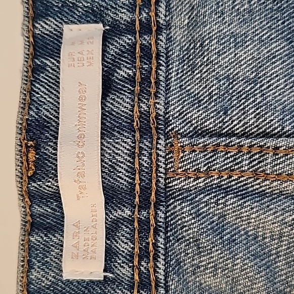 Zara Skirt Trafaluc Denim Blue Jean Distressed Ripped Mini Medium Wash Zipper M - Picture 9 of 10
